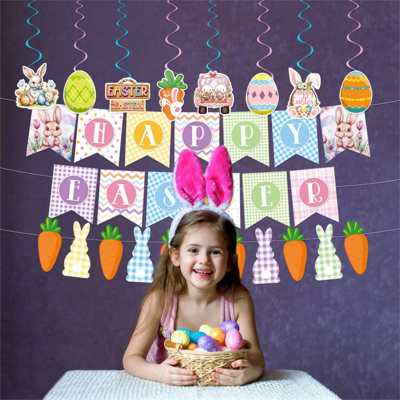 Happy Easter Banner Easter Decorations Bunny Easter Banner Garland Egg