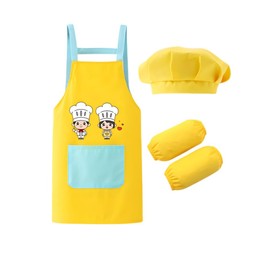 IMAYONDIA Kids Apron,Children's Adjustable Bib Apron with Cute Boys Girls Kitchen Apron for Cooking, Baking, Painting, Training Wear (yellow, S)