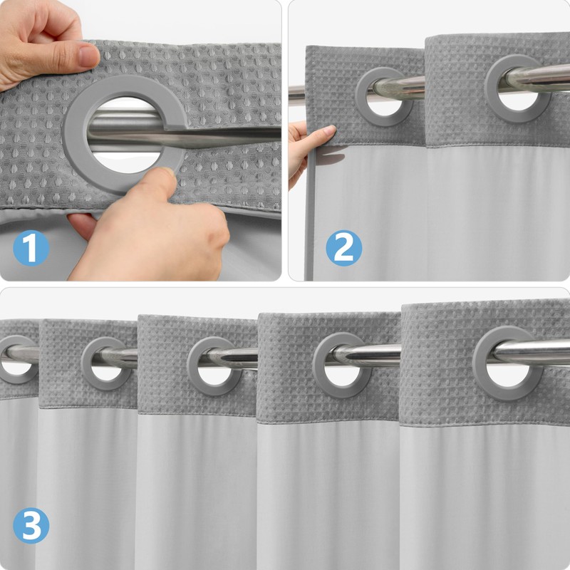 PILOTSHARK No Hook Waffle Weave Shower Curtain Set with Snap-in