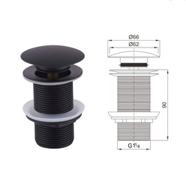 wohnfreuden Pop-Up Drain Valve without Overflow for Washbasins and Washbasins – Universal Drain Fitting Matte Black – Drain Fitting Including Seals for Washbasins of All Types