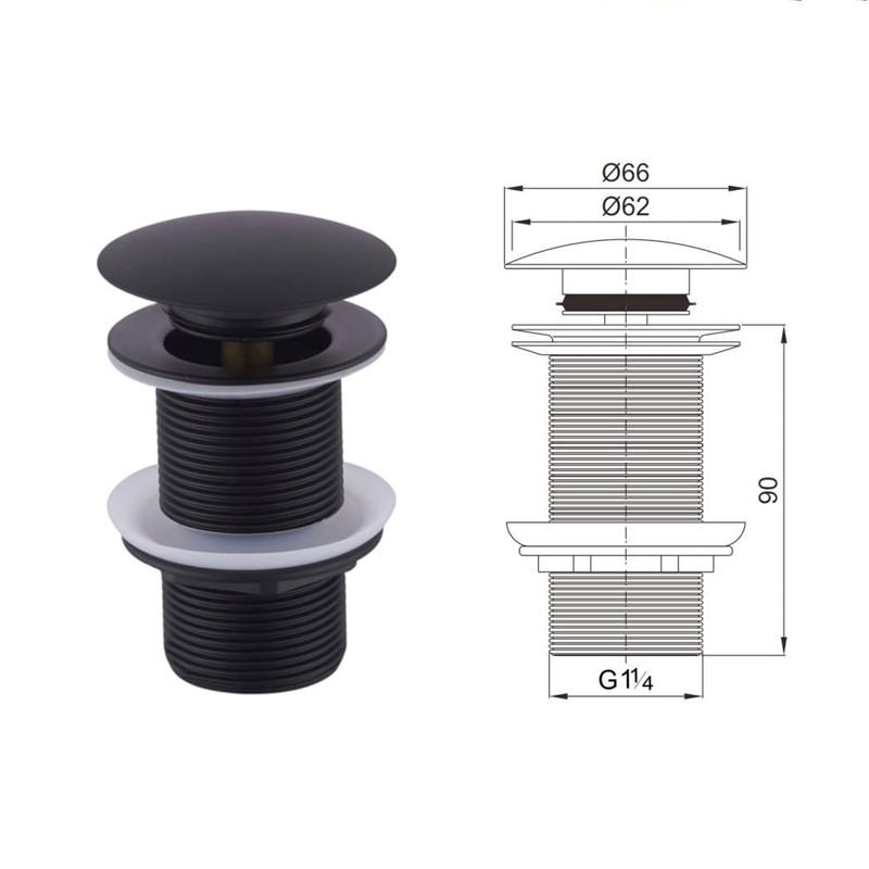 wohnfreuden Pop-Up Drain Valve without Overflow for Washbasins and Washbasins