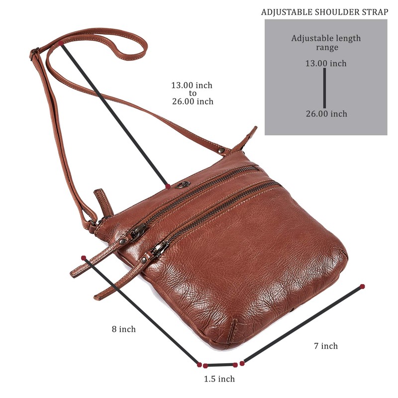 Cochoa Small Triple Zip Real Leather Women's Crossbody- Premium Vintage
