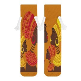 1 Pair Soft Socks White Holding Hands, Compression Knee High Stockings Long Athletic Circulation 16x3.9 in Print Black African Women with Head Wraps on Orange