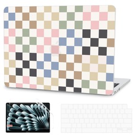 G JGOO Compatible with MacBook Air 13 inch Case 2025 2024 2023 2022 M4 A3240 M3 A3113 M2 A2681, Plastic Hard Shell for MacBook Air 13.6 inch Case +Keyboard Cover +Screen Protector, Colorful Checkered