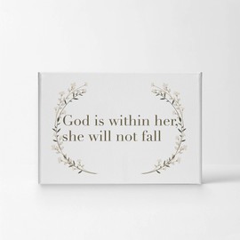 Smile Art Design God is Within Her She Will Not Fall Quote Scripture Wall Art Bible Verse Canvas Print Rustic Home Decor Ready to Hang Made in The USA- 15x22