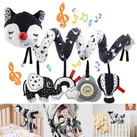 Coriver Pram Toys, Black and White Spiral Pram Toys for Babies, Baby Activity Hanging Toys with Music Box, Baby Sensory Toys for Car Seat Pushchair Stroller Cot, Newborn Toys for 0 3 6 9 12 Months