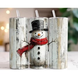 Handmade Vintage Rustic Snowman Christmas Winter  20oz Tumbler Insulated Travel Mug Cup