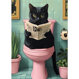 DAERLE Diamond Painting Kits for Adults, Funny Black Cat, 5D Bathroom Cat Diamond Art forBeginners, Gem Art Kits for Adults for Home Wall Decor 30x40cm