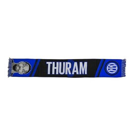 Inter, Sciarpa Jacquard dedicata al giocatore Marcus Thuram, 100% Acrilico, Nero/Blu/Bianco, 135x22cm