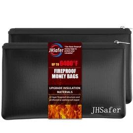 6400°F Fireproof and Waterproof Money Bags 2pcs with Zipper,11''x6.3'' Fireproof Cash Bag with Zipper,Fireproof Wallet Envelope Safe Pouch Fireproof Bags for Cash Passports Keys Currency Jewellery