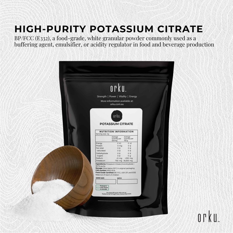 Orku 100g Potassium Citrate Food Grade - Granular BP USP