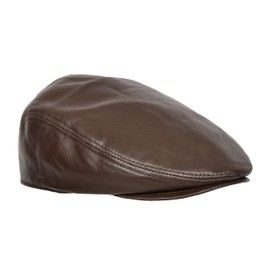 Real Leather Flat Cap Newsboy Ivy Peaked Gatsby Golf Cabbie Hat (Brown, 59)