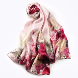STORY OF SHANGHAI Women's Mulberry Silk Scarf Ladies Silk Scarves Sunscreen Shawls Wraps For Hair, Peony