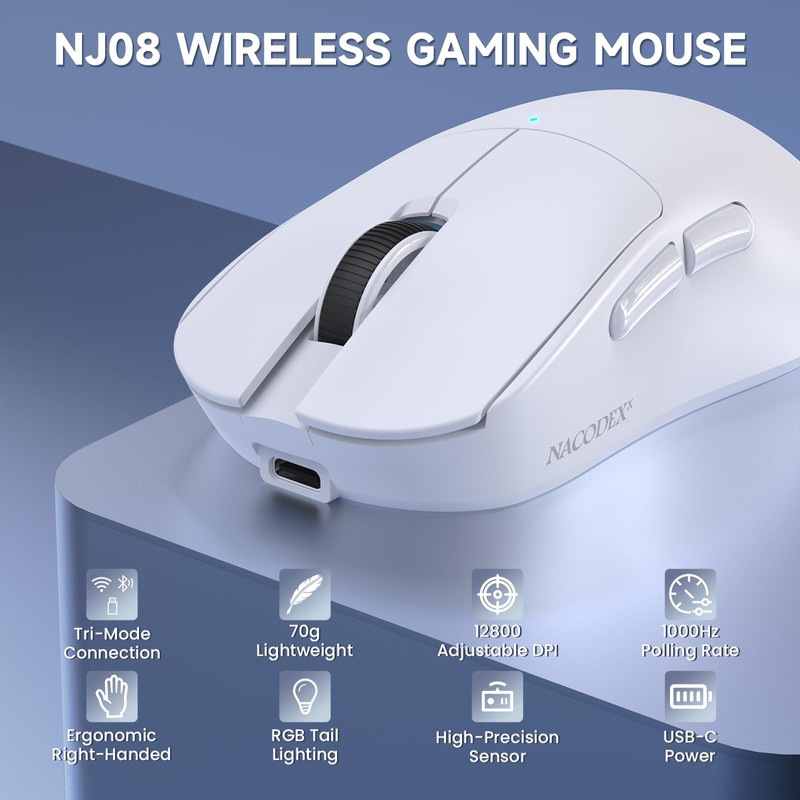 AJAZZ NJ08 Wireless Gaming Mouse 70g Lightweight, 12800 DPI, RGB