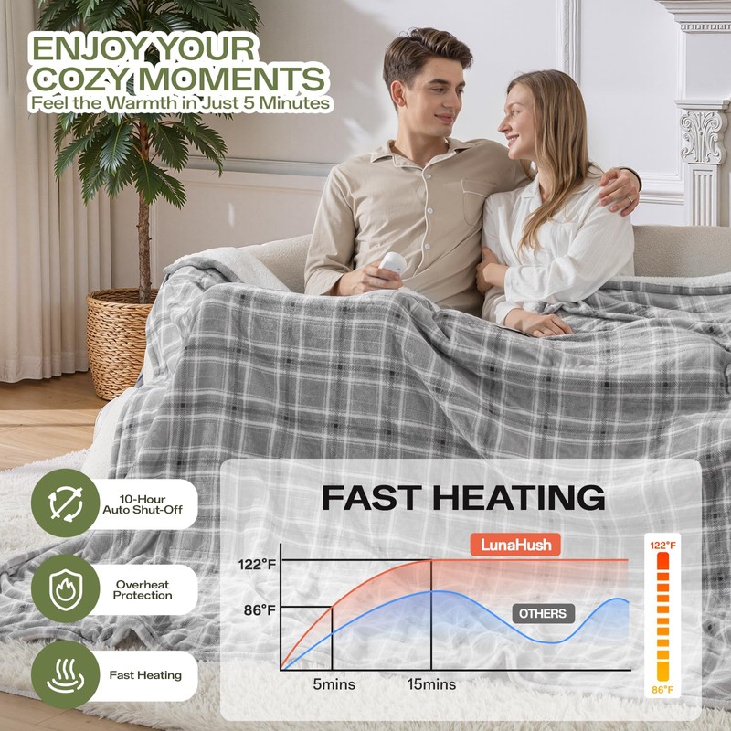 LunaHush Electric Blanket Heated Full Size-72" x 84" Heated Blanket