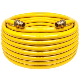 Grehitk 100ft 1/2'' Flexible Gas Line, CSST Corrugated Stainless Steel Tubing Pipe Kit, Natural Gas Line Propane Pipe Conversion Kit Grill Hose with 2 Male Adapter Fittings (100ft 1/2'')