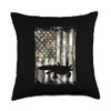 Camo American US Flag Axolotl Silhouette Vintage Patriotic Throw Pillow