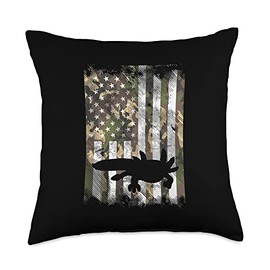 Camo American US Flag Axolotl Silhouette Vintage Patriotic Throw Pillow