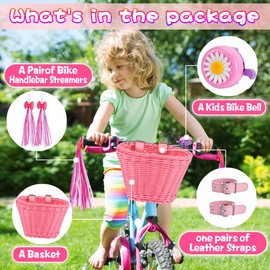 Alreczio Kids Bike Basket Set,Girl Bike Basket Handwoven,Bike Baskets for Kids,Install Detachable,Fits Most Bikes,Stationary Bike, Ebike, Road Bike ﻿