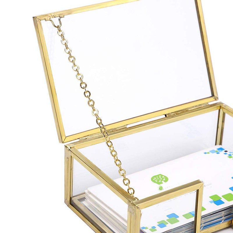 Hipiwe Glass Business Card Holder with Lid - Desktop Name