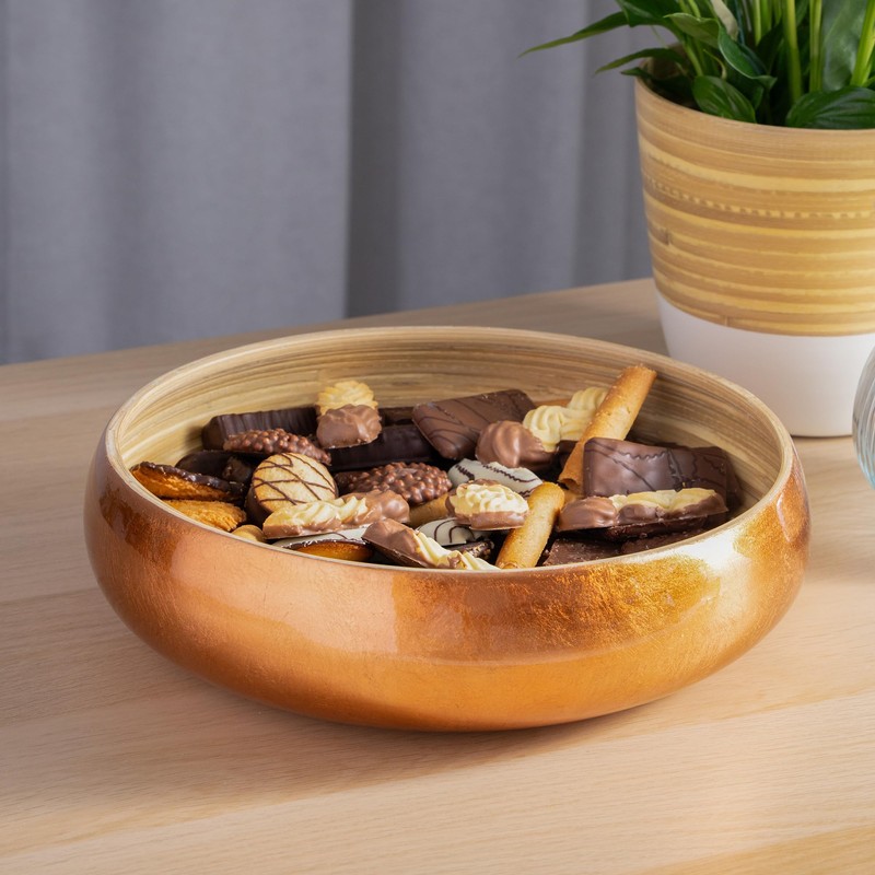 Dehaus® Large Bamboo Fruit Bowl - 30cm, Copper Gold Leaf