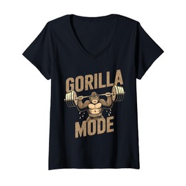 Damen Gorilla Mode Monkey Gewichtheben Bodybuilder T-Shirt mit V-Ausschnitt