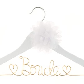 Ella Celebration Bride to Be Wedding Dress Hanger Wooden and Wire, Accented with Beads and a Bow Bridal Hangers for Brides (White with Rose Gold Wire and Rose Gold Beads)