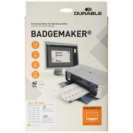 Durable Einsteckschilder Badgemaker, 280 Schilder, 34 x 74 mm, weiß, 142502