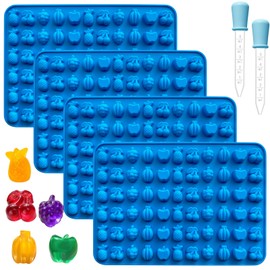 Sidosir 4Pcs Gummy Fruit Candy Molds, Non-stick Silicone Candy Gummy Molds with 2 Droppers