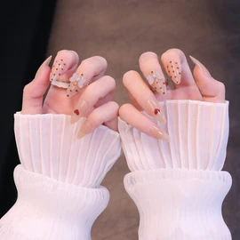 Heart Nail Length Fake Nails Butterfly Decoration Polka Dots Make You More Nice 24pcs Nail Tips for Wedding, Party, Holiday, Dating, Prom and Daily Life