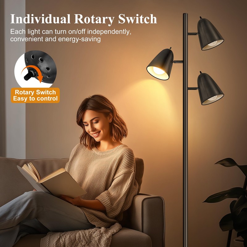 QiMH Tree Floor Lamp with 3 Light Bulbs, Standing Tall