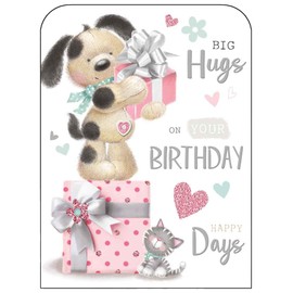 Jonny Javelin Female Birthday Card - General Card for Women/Girls - Teddy Bear & Gifts Embossed with Foil & Flitter Details - Made in England