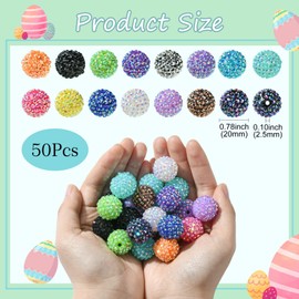 DanLingJewelry 50pcs 20mm Acrylic Round Beads - Random Colours, Sparkling Rhinestone Wrapped, Perfect for Jewellery Making