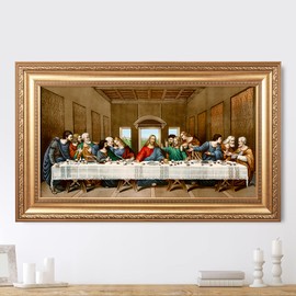 Last Supper Framed Size:22x36 inches,Image Size:16x30 inches,Gold Frame The World Classic Art Reproductions,Wall Art for Home Decor