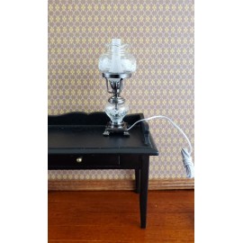 The Miniature Lighting Co. Dollhouse Hurricane Oil Lamp 12 Volt Light w/Plug 1:12 Vintage Style Pewter