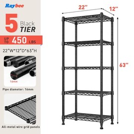RaybeeFurniture 4-8 Tier Wire Metal Shelving Storage Rack Adjustable Shelves, Standing Shelf Units, for Laundry Kitchen Pantry Closet Balcony - Size: 5 Tier-21.65"W*11.8"D*63"H