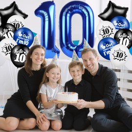 Happy 10th Birthday Balloons Decorations Out Single Digits I'm 10 Balloons Number 10 Foil Star Balloons Black Blue White Hello 10 Birthday Latex Balloons for Boys 10 Years Old Bday Party Supplies