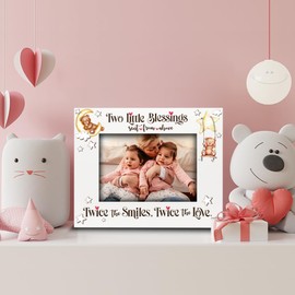 BELLA BUSTA-Twice The Blessings From Above,Twice The Smiles, Twice The Love-TWINS Babies Theme Frame-Nursery Decor-Wood UV Print (5x7 Horizontal)
