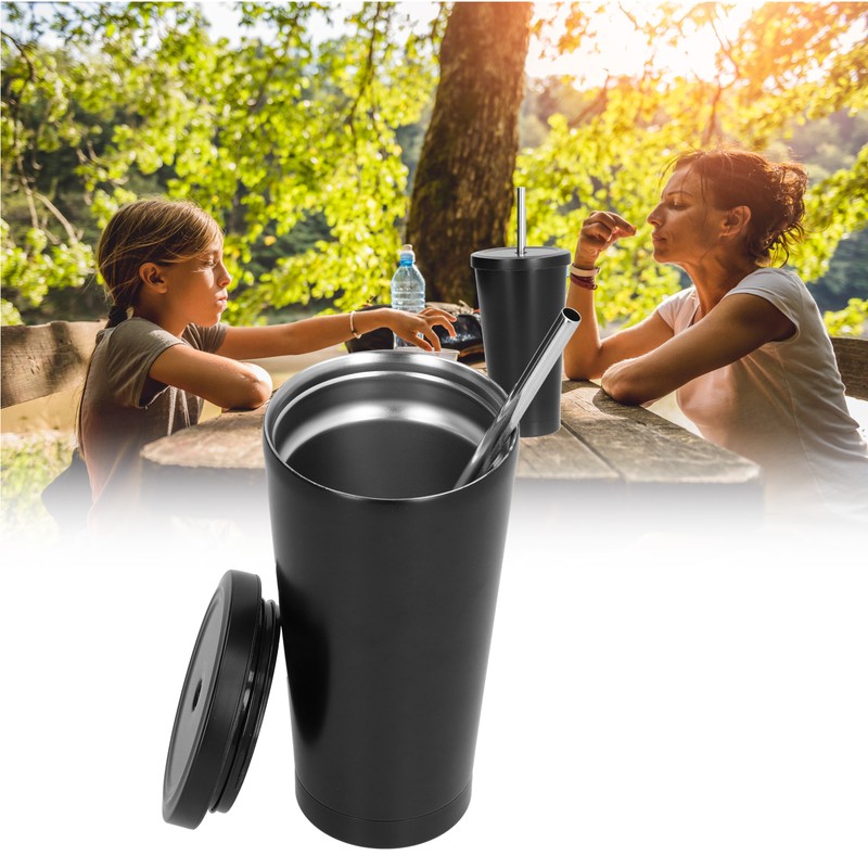 500ML Small Vacuum Coffee Cup Iced Coffee Bottle with Straw