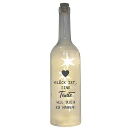 WB wohn trends LED Bottle with Motif, Glück ist eine Tante wie Dich zu haben, Grey, 29 cm, Bottle Light, Glitter Bottle, Light Bottle Lamp with Text Saying
