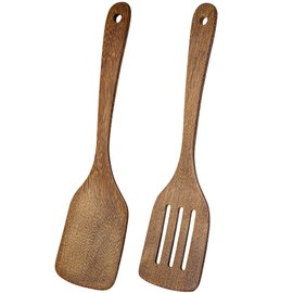 Wooden Spatula, Pack of 2 Wood Solid Turner Kitchen Wooden Slotted Spatulas for Cooking, Heat Resistant Wood Spatulas for Baking Non Stick Cookware