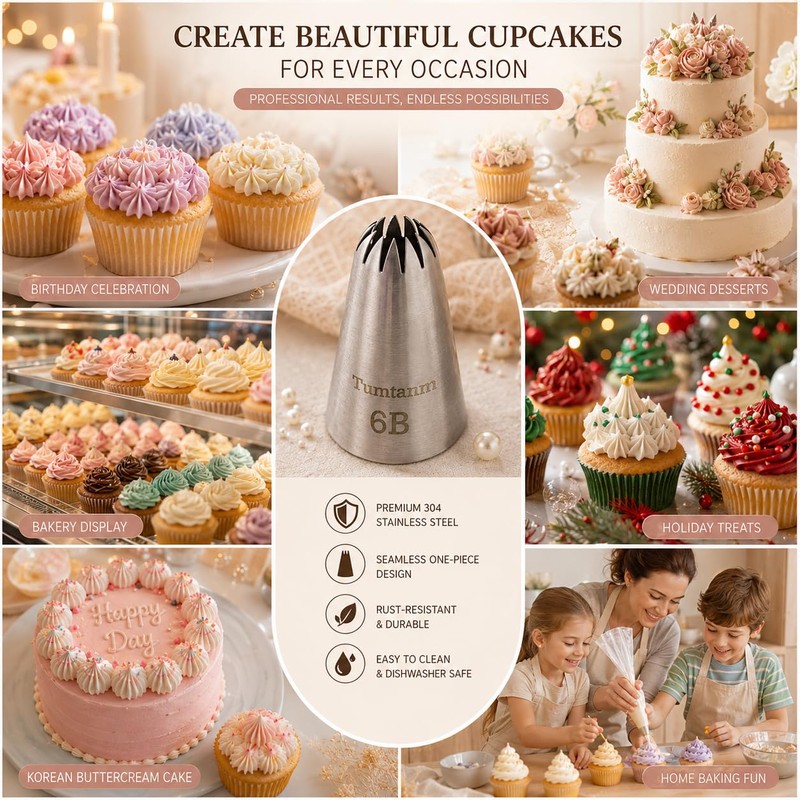 Tumtanm 6B Nozzle Large Drop Flower Piping Tip, Large Seamless