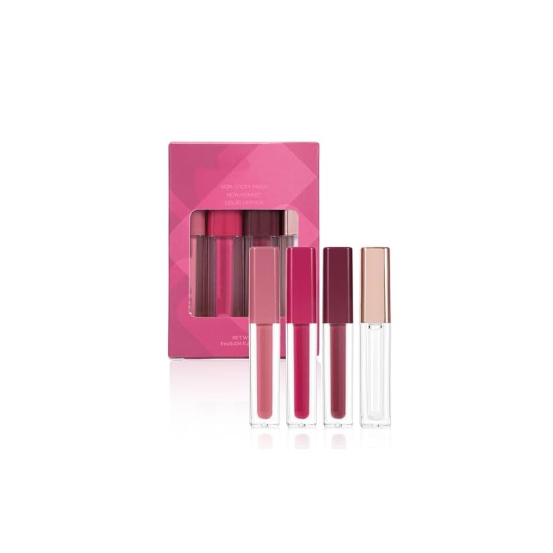 Set de Labiales Líquidos 4 Piezas con Acabado Brillante, Perlado,