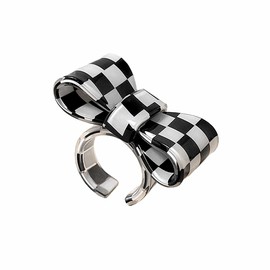 xuzhiyuan Colorful Checkerboard Bow Statement Ring Acrylic Plaid Open Ring for Women Fashionable & Trendy Jewelry Gift-Black Plaid