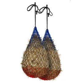 Majestic Ally 2 pcs Slow Feed 42” Hay Net for Horses, Strong Small 2x2” Holes, Nylon Rope Hanging, Adjustable Travel Feeder for Trailer and Stall, Simulates Grazing, Reduce Waste (Patriotic)