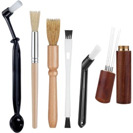 WADY Cepillos Limpieza para Máquina Café, Kit cepillos Limpieza para Molinillo Café, Cepillos Café Madera y Cepillo para Polvo Nailon para Cabezal Grupo Máquinas Café (6Pcs)
