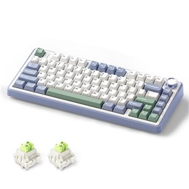 MOLGRIA x Aula F75 Gaming Keyboard, Triple Mode Connected 75% Light Blue Mechanical Keyboard with South-Facing RGB Backlit and Knob(Green,LEOBOG Reaper Switch)
