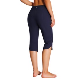 Emlovm Women's Capris Pants for Seniors Modest Swimsuits Travel Knee Length Beach Long Board Shorts Swimwear Tankini Bottoms with Pockets 18 Inch UPF50+ Summer Navy 3X-Large