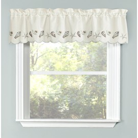 Renaissance Home Fashion Seashells Embroidered Valance, 58" X 12", Sea Mist