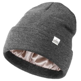 YANIBEST Satin Lined Beanie for Women Reduce Frizz Winter Hats for Women Men Silk Lining Soft Slouchy Warm Cuffed Less Static